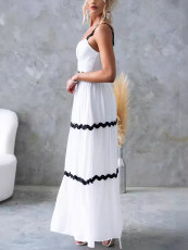SC Solid Color Lace Patchwork Sling Maxi Dress GSNU-8073