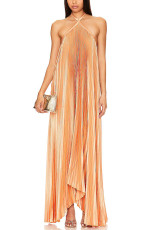 SC Sexy Halterneck Backless Pleated Maxi Dress GSNU-8080