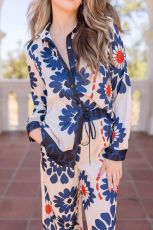 SC Long Sleeve Print Shirt Wide Leg Pants Suit GSNU-3027