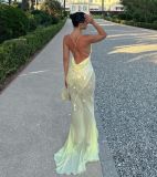 SC V Neck Backless Sequin Fishtail Dress GSNU-8106