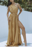 SC Solid Color Sleeveless Slash Shoulder Maxi Dress GSNU-8045