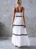 SC Solid Color Lace Patchwork Sling Maxi Dress GSNU-8073