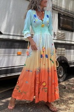 SC Gradient Color Long Sleeve V-Neck Maxi Dress GSNU-8077