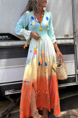 SC Gradient Color Long Sleeve V-Neck Maxi Dress GSNU-8077