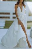SC Backless V Neck Tie Up Split Maxi Dress GSNU-8049