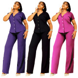 SC Solid Color Short Sleeve Backless Pants Suit NNWF-8090