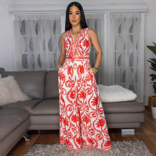 SC Print Sleeve Tie Up Loose Jumpsuit CYA-901785