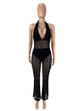 SC Deep V Neck Lace Backless Jumpsuit(With Shorts) SHD-9779