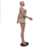 SC Colorful Stripe Knits Two Piece Shorts Set TR-1334