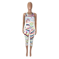 SC Colorful Print Tank Tops Seventh Pants Suit  SHD-9768