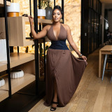 SC Irregular V Neck Patchwork Split Maxi Dress CYA-901843