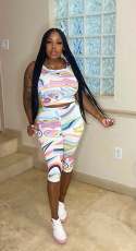 SC Colorful Print Tank Tops Seventh Pants Suit  SHD-9768