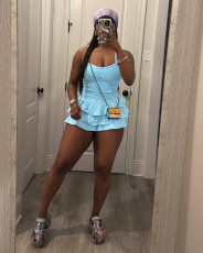SC Solid Color Sling Ruffles Two Piece Shorts Set TR-1335