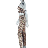 SC Leopard Print Wrap Chest Backless Two Piece Pants Set GJYO-JS919076