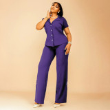 SC Solid Color Short Sleeve Backless Pants Suit NNWF-8090