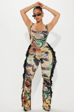 SC Colorful Printed Tassel Lace Jumpsuit SHD-9781