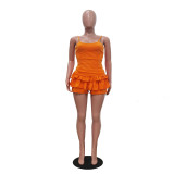 SC Solid Color Sling Ruffles Two Piece Shorts Set TR-1335