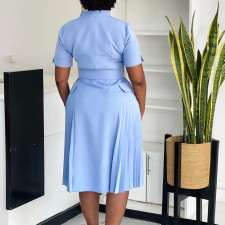 SC Plus Size V Neck Press Pleated Midi Dress GATE-584