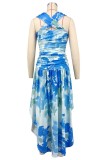 SC Print Halterneck Pleated Midi Dress XHXF-460