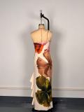 SC Single Shoulder Ruffles Patchwork Print Maxi Dress GWDS-250401