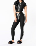 SC Short Sleeve Stripe Sport Two Piece Pants Suit LS-0416