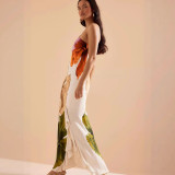 SC Single Shoulder Ruffles Patchwork Print Maxi Dress GWDS-250401