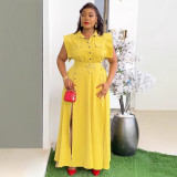 SC Plus Size Solid Color Lapel Sleeveless Split Maxi Dress  NY-3616