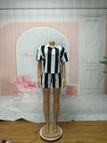 SC Striped Lapel Short Sleeve Top Shorts Set SFY-734
