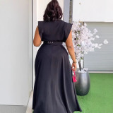 SC Plus Size Solid Color Lapel Sleeveless Split Maxi Dress  NY-3616