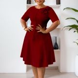 SC Plus Size Short Sleeve Solid Midi Dress GATE-586