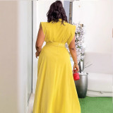 SC Plus Size Solid Color Lapel Sleeveless Split Maxi Dress  NY-3616