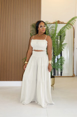 SC Solid Color Pleated TanK Top Wide Leg Pants Suit XHXF-8720