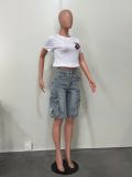 SC Loose Multi-pockets Straight Denim Shorts OD-8740