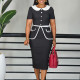 SC Plus Size Short Sleeve Color Block Midi Dress GATE-585
