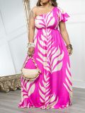 SC Single Shoulder Print Maxi Dress AIL-321