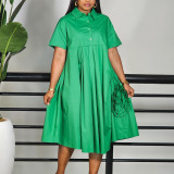 SC Plus Size Short Sleeve Solid Loose Shirt Dress GMLF-3338