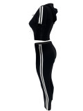 SC Short Sleeve Stripe Sport Two Piece Pants Suit LS-0416