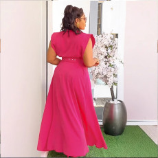 SC Plus Size Solid Color Lapel Sleeveless Split Maxi Dress  NY-3616