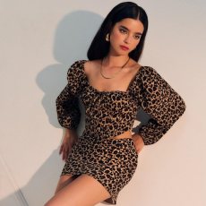 SC Leopard Print Bubble Sleeve Mini Dress YH-6017