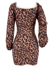 SC Leopard Print Bubble Sleeve Mini Dress YH-6017