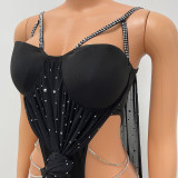SC Sexy Mesh Hot Drill See Through Maxi Dress GOSD-6675