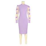 SC Embroidered Petal Mesh Sleeve Midi Dress ASL-6797