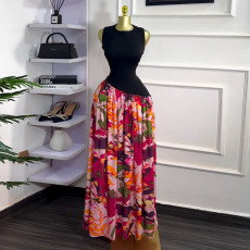 SC Print O Neck Sleeveless Maxi Dress GMSF-SU9239