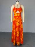 SC Print Sling Hollow Out Backless Maxi Dress GMSF-SU9205