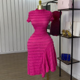 SC Short Sleeve Solid Color Midi Dress GMSF-SU9165