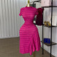 SC Short Sleeve Solid Color Midi Dress GMSF-SU9165