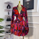 SC Print V Neck Backless Mini Dress GMSF-SU9135