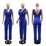 SC V Neck Backless Tie Up Jumpsuit CYA-901846