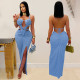 SC Knit Halterneck Backless Solid Color Maxi Dress BY-7407