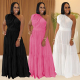 SC Solid Color Slash Shoulder Sleeveless Maxi Dress BY-7389